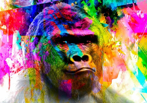 Bunte Künstlerische Gorillas Affen Schnauze Mit Hellen Farbspritzern Auf Weißem — Stockfoto