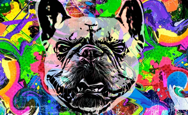 Bulldog Kop Met Creatieve Abstracte Elementen Witte Achtergrond — Stockfoto