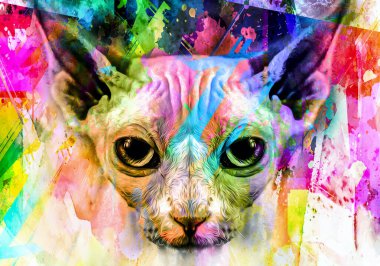 beyaz arkaplanda yaratıcı soyut elementlere sahip kedi kafası