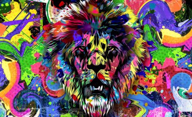 Koyu arkaplanda parlak boya lekeleri olan renkli sanatsal aslan ağızlığı..