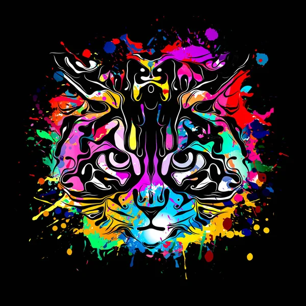 cat head with creative abstract elements on dark background