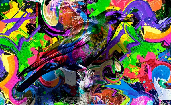 Colorful Artistic Raven Bright Paint Splatters Dark Background —  Fotos de Stock