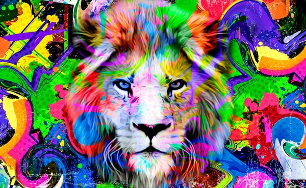 Museau Lion Artistique Coloré Avec Éclaboussures Peinture Brillantes Sur Fond — Photo