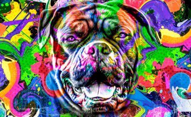 beyaz arkaplanda izole edilmiş renkli sanatsal köpek