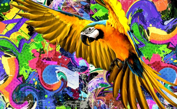 Abstract Colored Parrot Colorful Paint Splashes Background — Stock Photo, Image