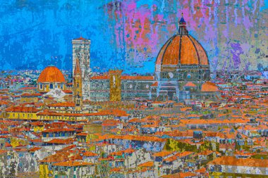Santa Maria del Fiore, İtalya 'nın ünlü katedrali ile renkli sanatsal eski Floransa şehri 