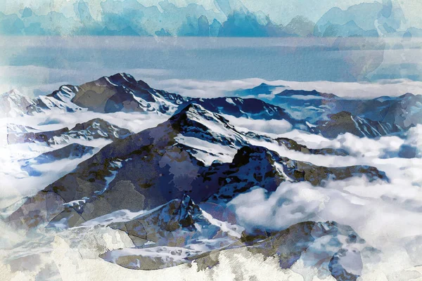 果てしなく続く雪に覆われた山々の絵 — ストック写真