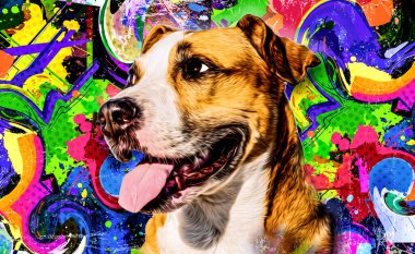 Koyu arkaplanda parlak boya lekeleri olan renkli sanatçı köpek ağızlığı..