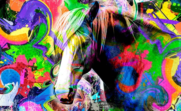 Niedlicher Pferdekopf Mit Kreativen Abstrakten Elementen Auf Dunklem Hintergrund — Stockfoto