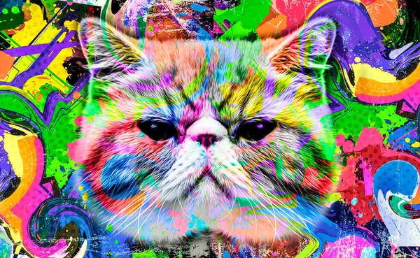 Renkli Kedi Ağızlığı Çizimi Grafik Tasarım Konsepti — Stok fotoğraf