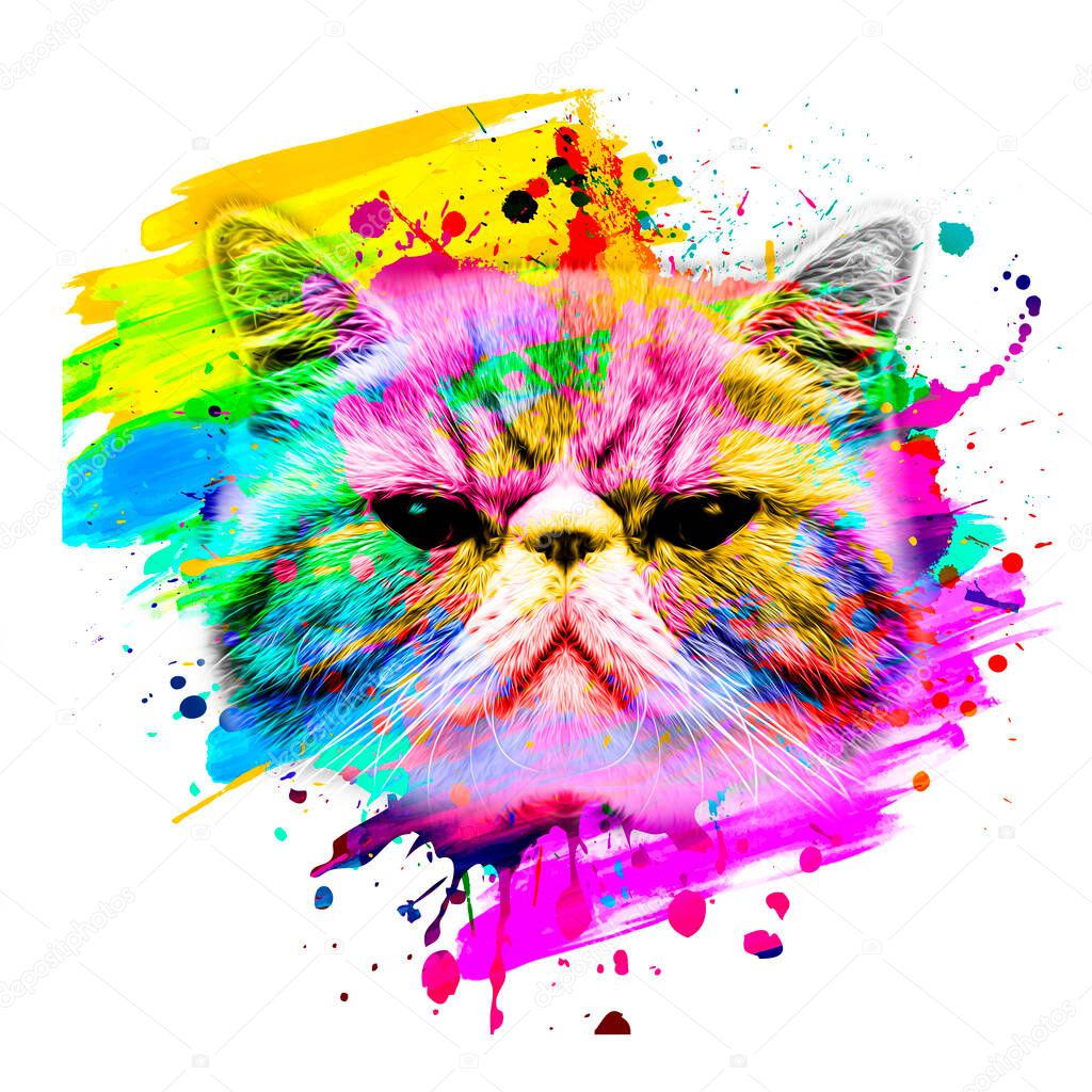 colorful cat muzzle illustration, graphic design concept