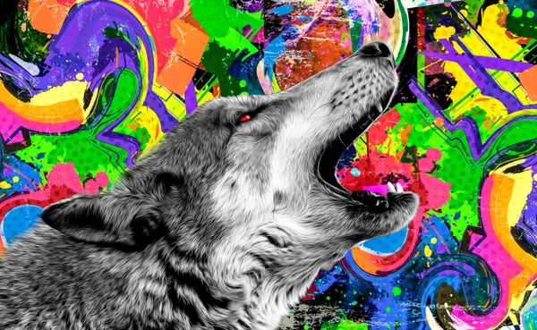 Colorido Artístico Lobo Hocico Sobre Fondo Oscuro — Foto de Stock