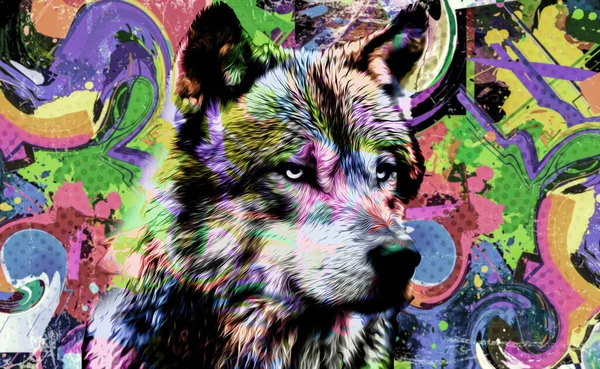 Colorful Artistic Wolf Muzzle Dark Background — Stock Photo, Image