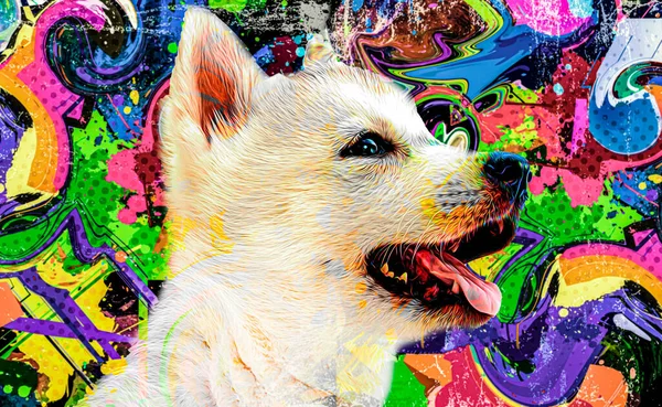 Cabeza Cachorro Con Elementos Abstractos Coloridos Creativos Sobre Fondo Oscuro — Foto de Stock