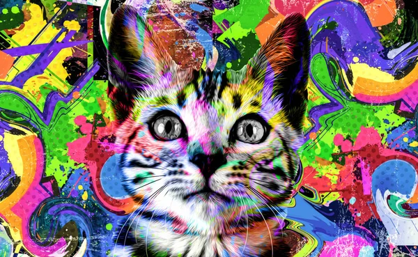 Muselière Artistique Colorée Pour Chat Avec Éclaboussures Peinture Brillantes Sur — Photo