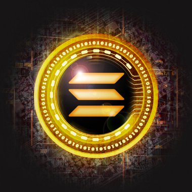 Koyu arkaplanda altın solana kripto para, kripto para kavramı 