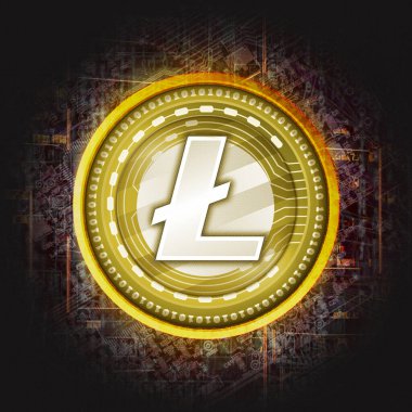 Koyu arkaplanda altın litekoin kripto para birimi, kripto para birimi kavramı 