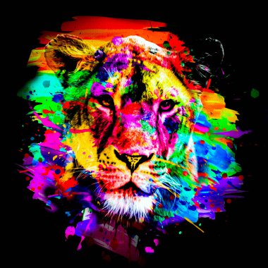 Koyu arkaplanda parlak boya lekeleri olan renkli sanatsal aslan ağızlığı..