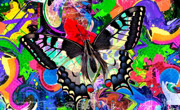 Butterfly Bright Paint Splatters — Stock Photo, Image