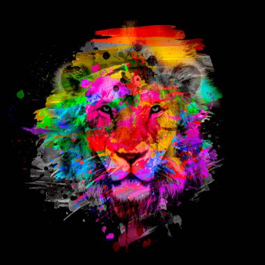 Koyu arkaplanda parlak boya lekeleri olan renkli sanatsal aslan ağızlığı..