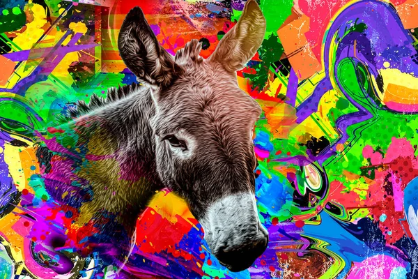 Bunte Künstlerische Eselsmaul Mit Bunten Farbspritzern — Stockfoto