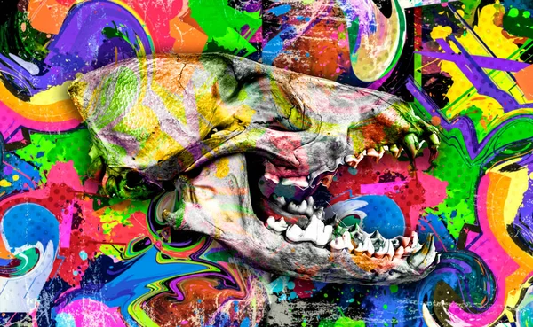 Fundo Abstrato Brilhante Crânio Animal Pop Art — Fotografia de Stock
