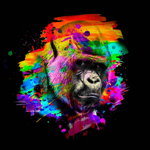 Cabeça Macaco Artístico Colorido Fundo Com Elementos Criativos Coloridos — Fotografia de Stock