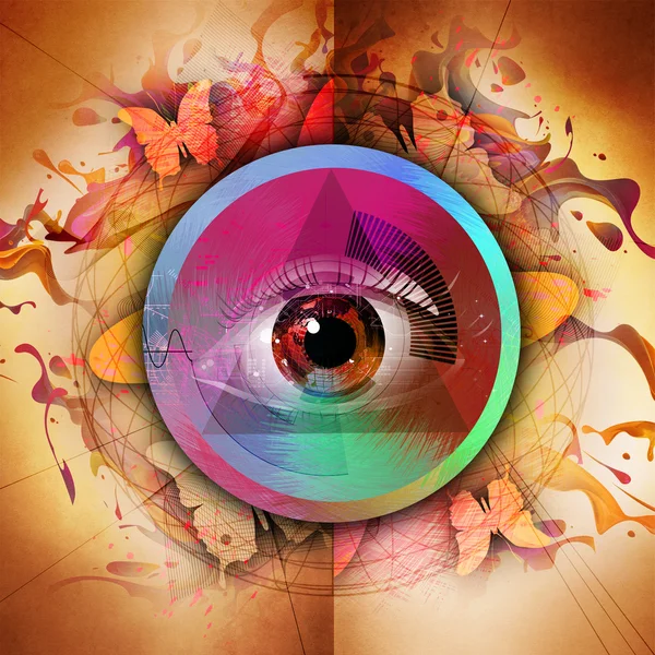 Oko na barevném pozadí — Stock fotografie