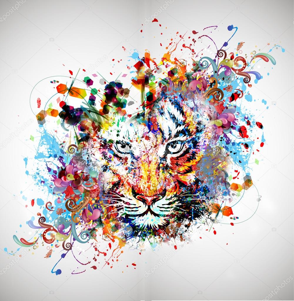Tiger with paint splashes