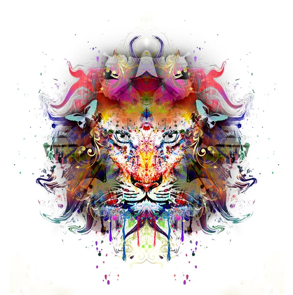 Цветной тигр с брызгами краски — стоковое фото