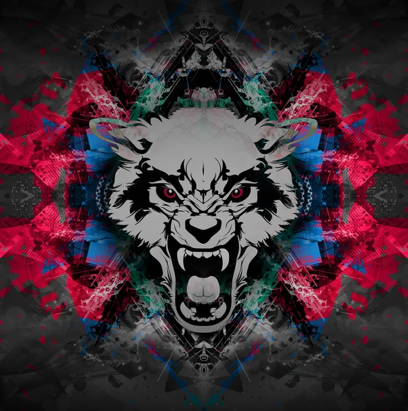 Angry wolf head on abstract background — Stock Photo, Image