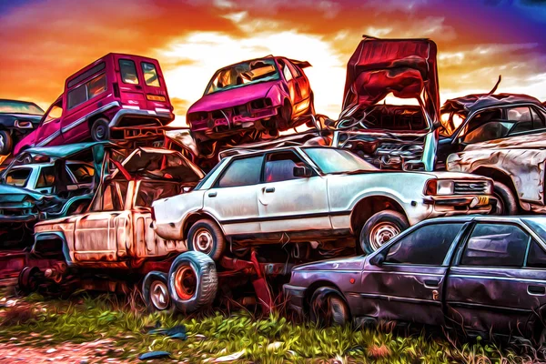 Автомобілі кладовище ілюстрація — стокове фото