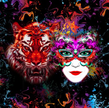 abstract tiger and woman clipart