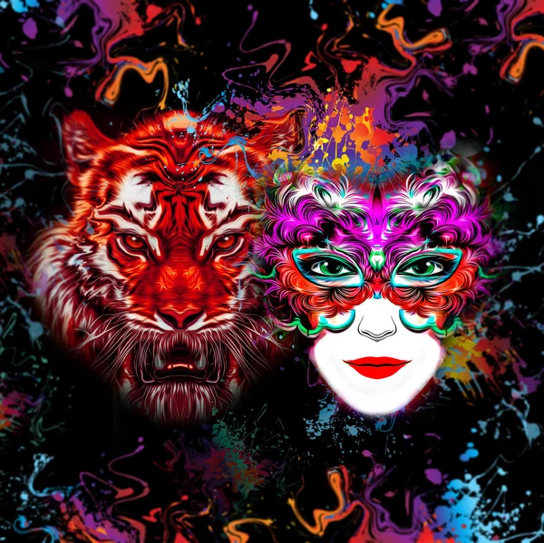 Abstrakt tiger och kvinna — Stockfoto