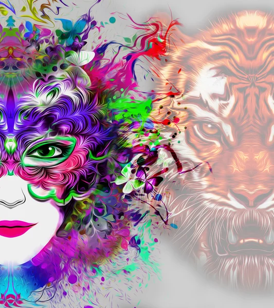 Abstract tiger and woman — Stock Photo, Image