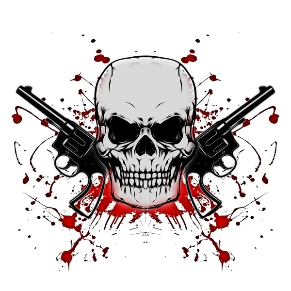 Dödskalle med två pistoler — Stockfoto