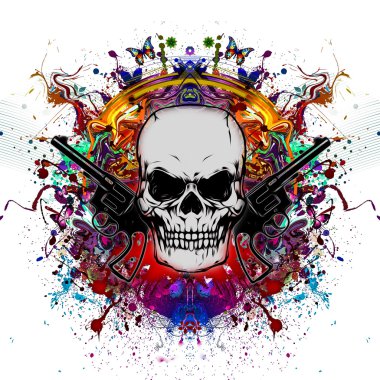 Skull with two pistols clipart