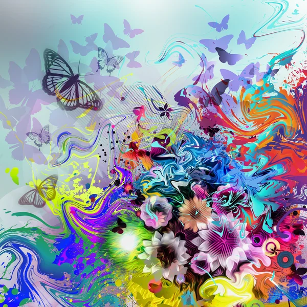 Blumen Hintergrund mit Schmetterlingen — Stockfoto