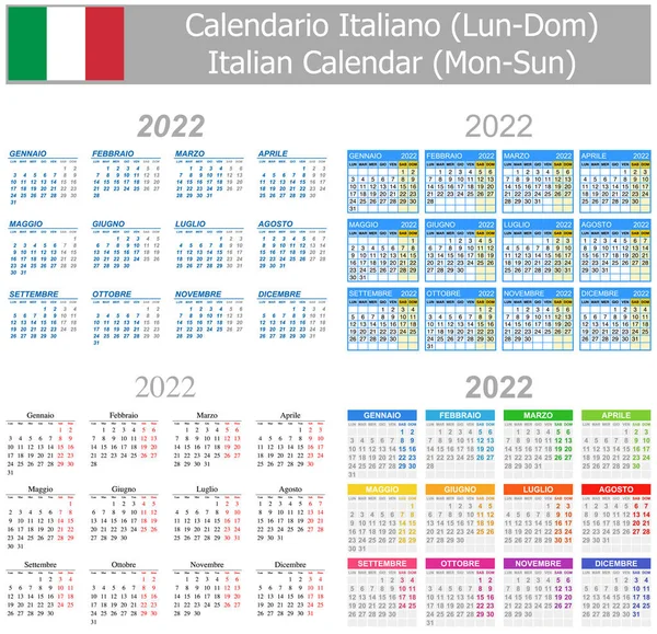 2022 Italský Mix Kalendář Bílém Pozadí — Stockový vektor