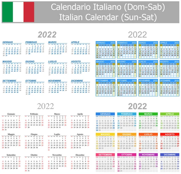 2022 Italský Mix Kalendář Sun Sat Bílém Pozadí — Stockový vektor