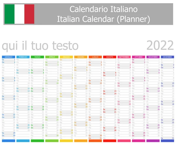 2022 Italian Planner Calendar Vertical Months White Background — Stock Vector