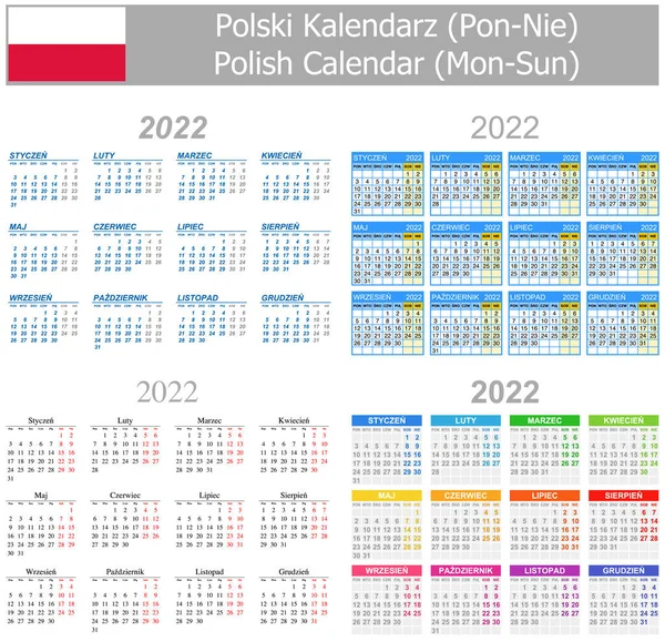2022 Polish Mix Calendar Lun Sun Sfondo Bianco — Vettoriale Stock