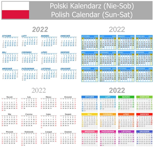 2022 Polish Mix Calendar Sole Sab Sfondo Bianco — Vettoriale Stock