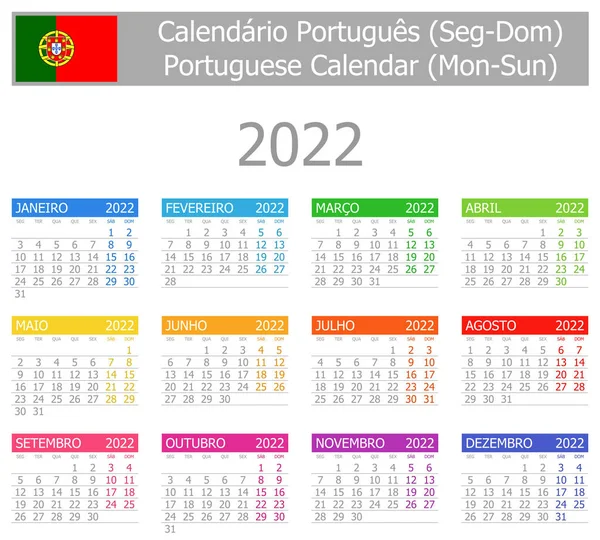Beyaz Arkaplanda 2022 Portekizce Tip Takvim Mon Sun — Stok Vektör