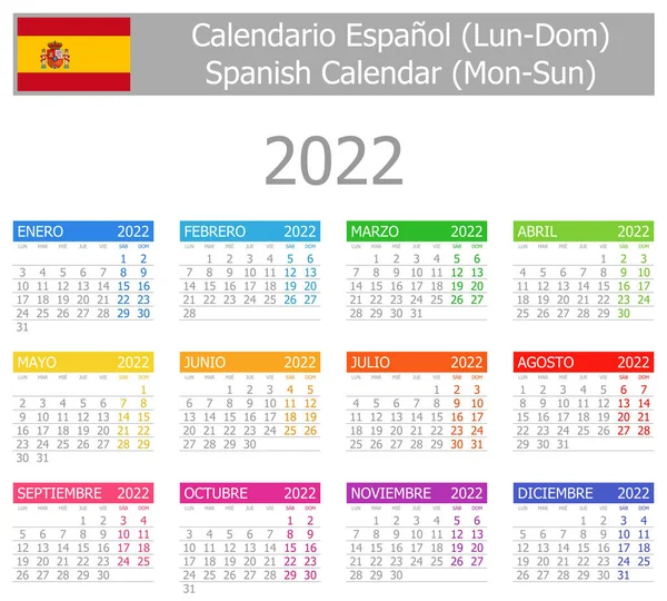 2022 Іспанський Календар Mon Sun Білому Тлі — стоковий вектор