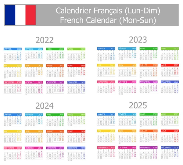 2022 2025 Francese Tipo Calendario Lun Sole Sfondo Bianco — Vettoriale Stock