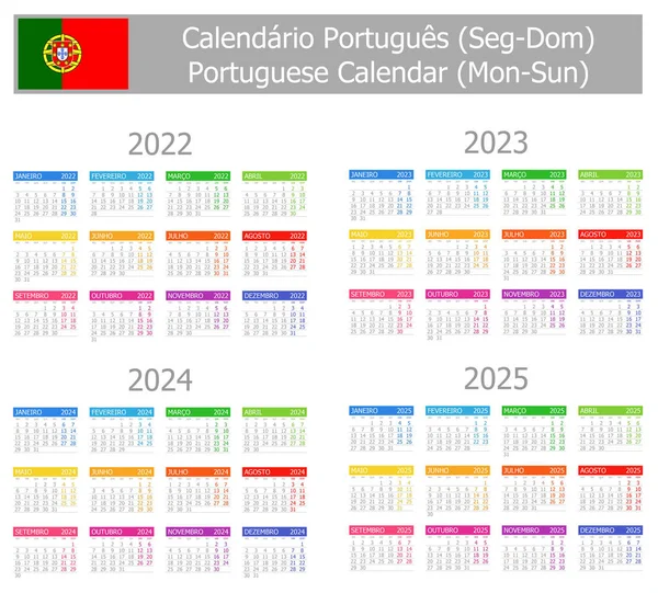 2022 2025 Portugalski Typu Kalendarz Pon Sun Białym Tle — Wektor stockowy