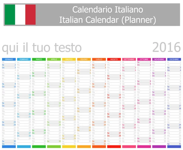 2016 ιταλική Planner ημερολόγιο με κάθετη μήνες — Διανυσματικό Αρχείο