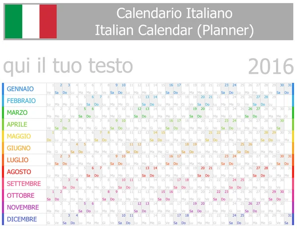 2016 italské kalendář Planner-2 s horizontální měsíce — Stockový vektor