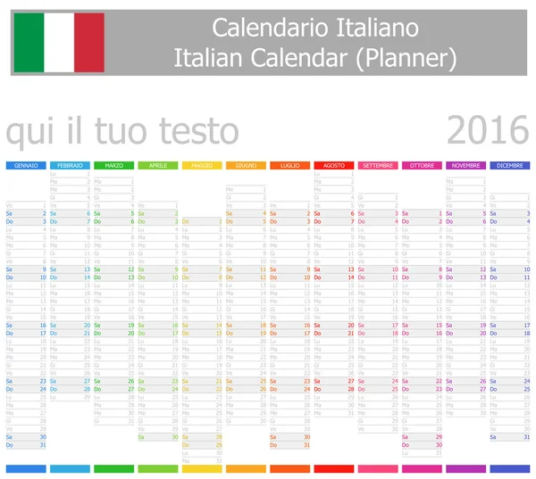 2016 italský kalendář Planner-2 s vertikální měsíce — Stockový vektor